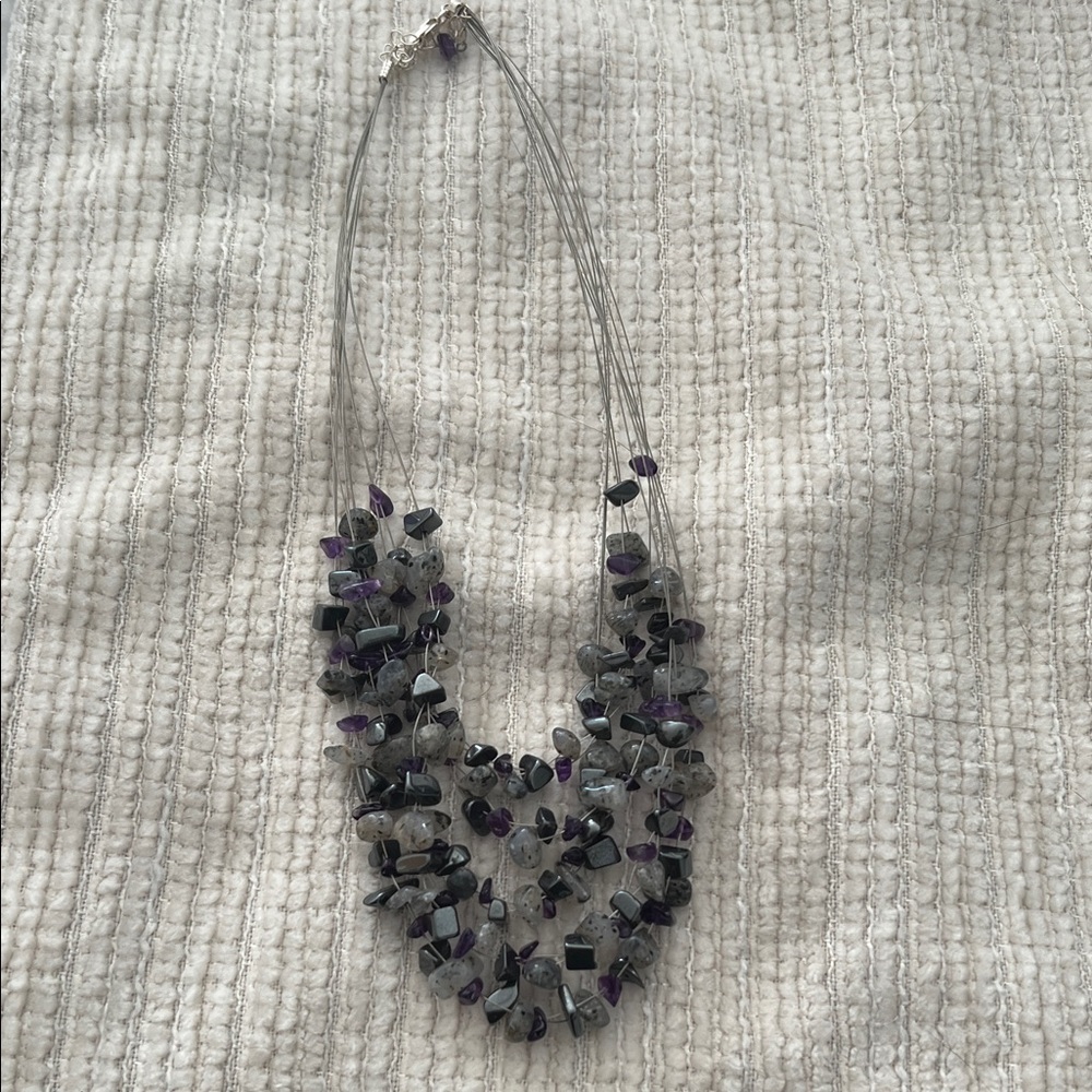 Sterling silver  Multi-Strand Purple and Black Necklace